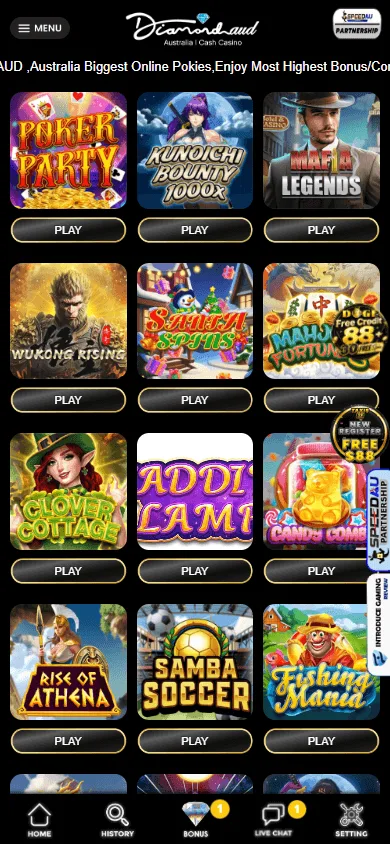 DiamondAUD Casino mobile game library